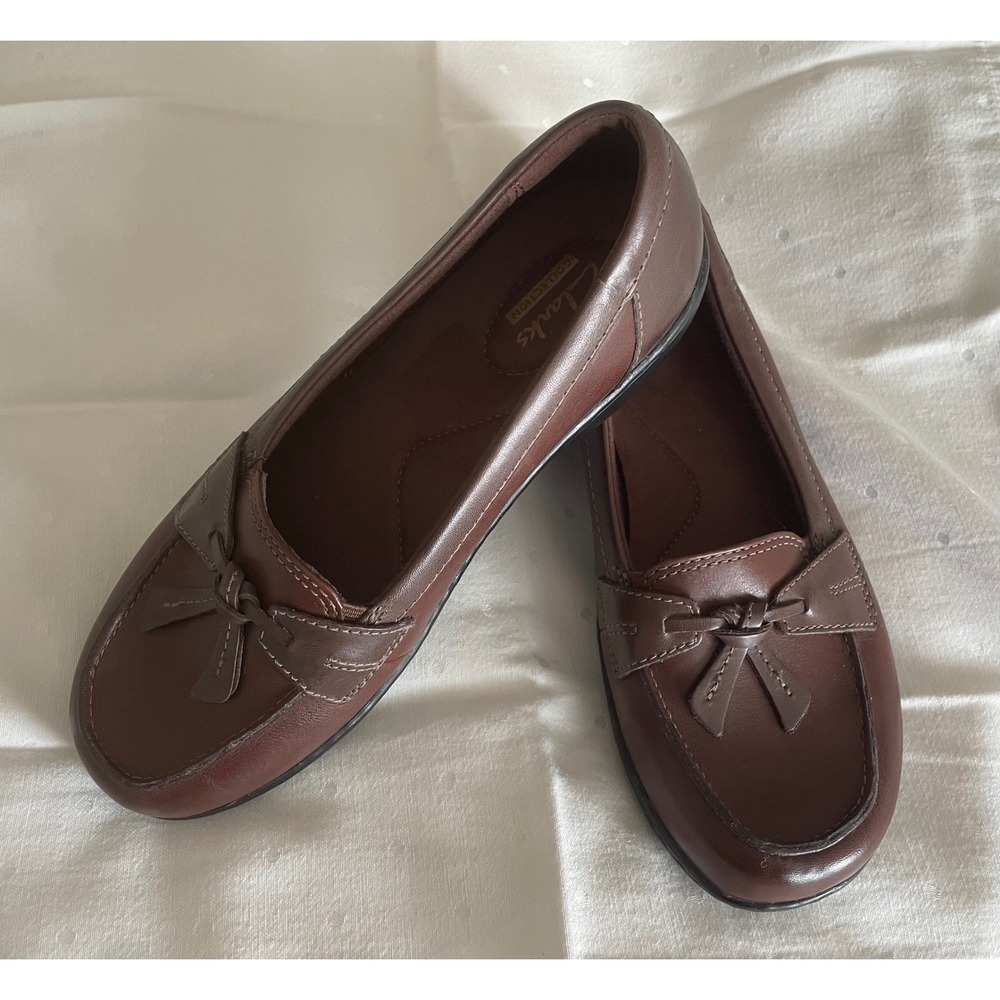Clarks Ashland Bubble Brown Leather Preppy Cottage Core Loafers - Size 6.5 XW